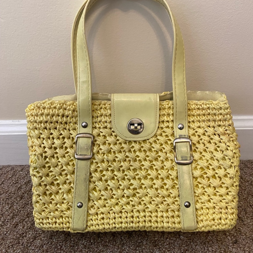 Vintage 1960’s Yellow Woven Tote Bag